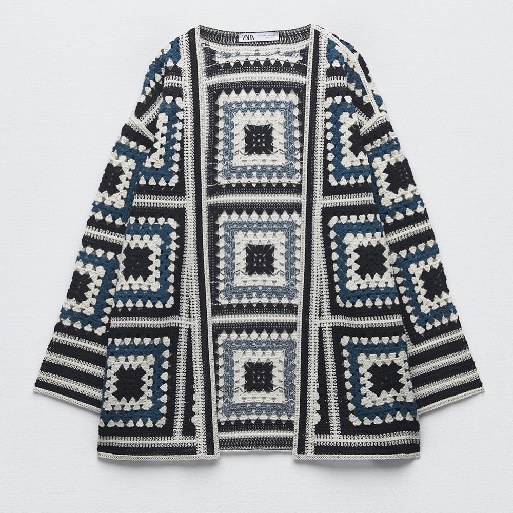Zara Black and Blue Crochet Cardigan